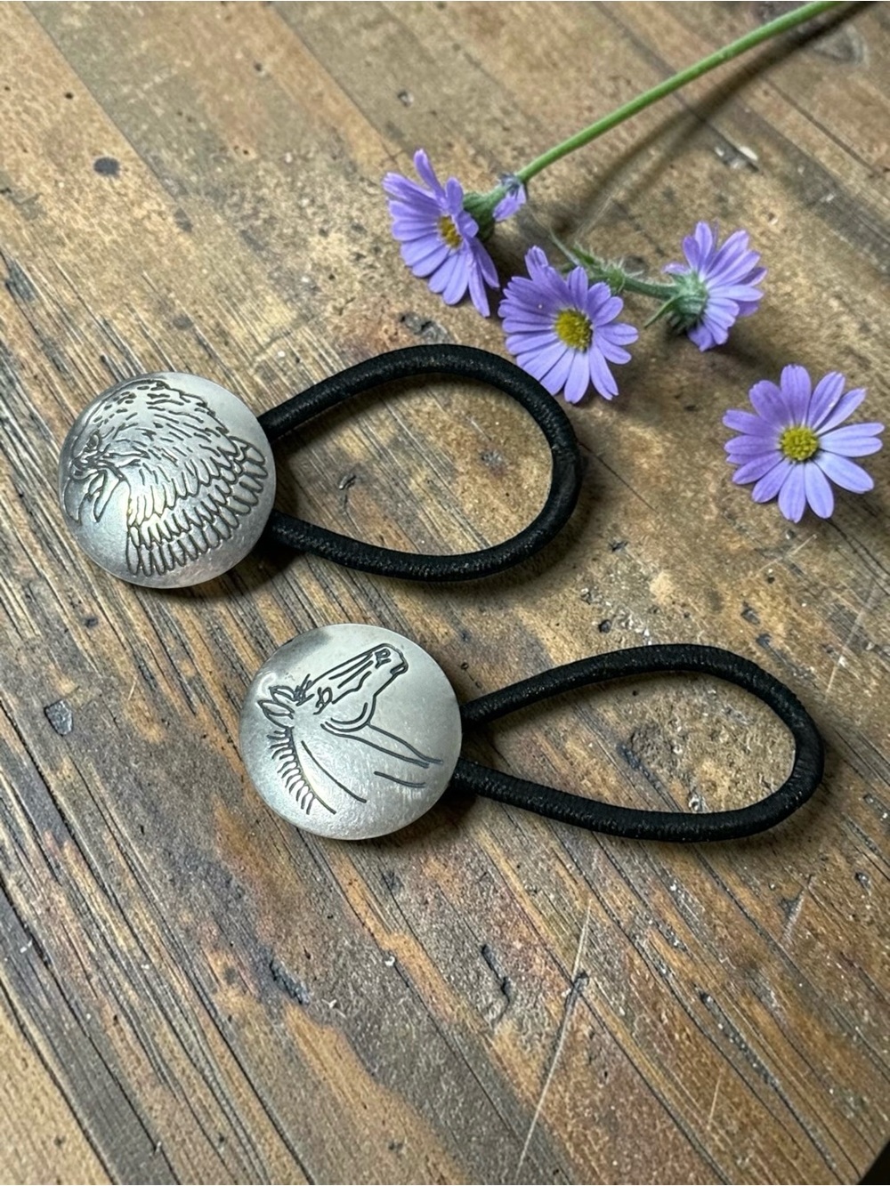 Vintage Hand Stamped Sterling Silver Concho Hair Ties Native American Western